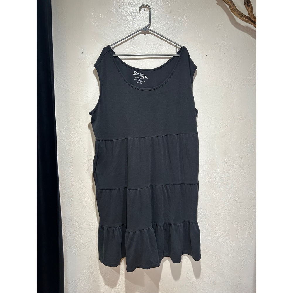 Dreams & Co Black Tiered Sleeveless Midi Dress Plus Size 3X‎ Pockets 06-2128-4